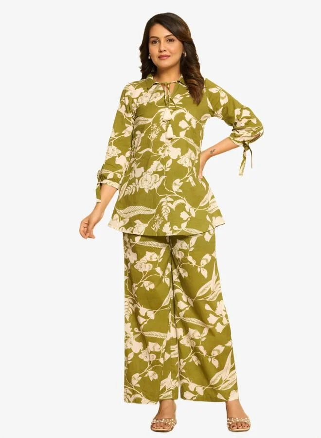 KASYA Green Printed Cotton Co-ord Set